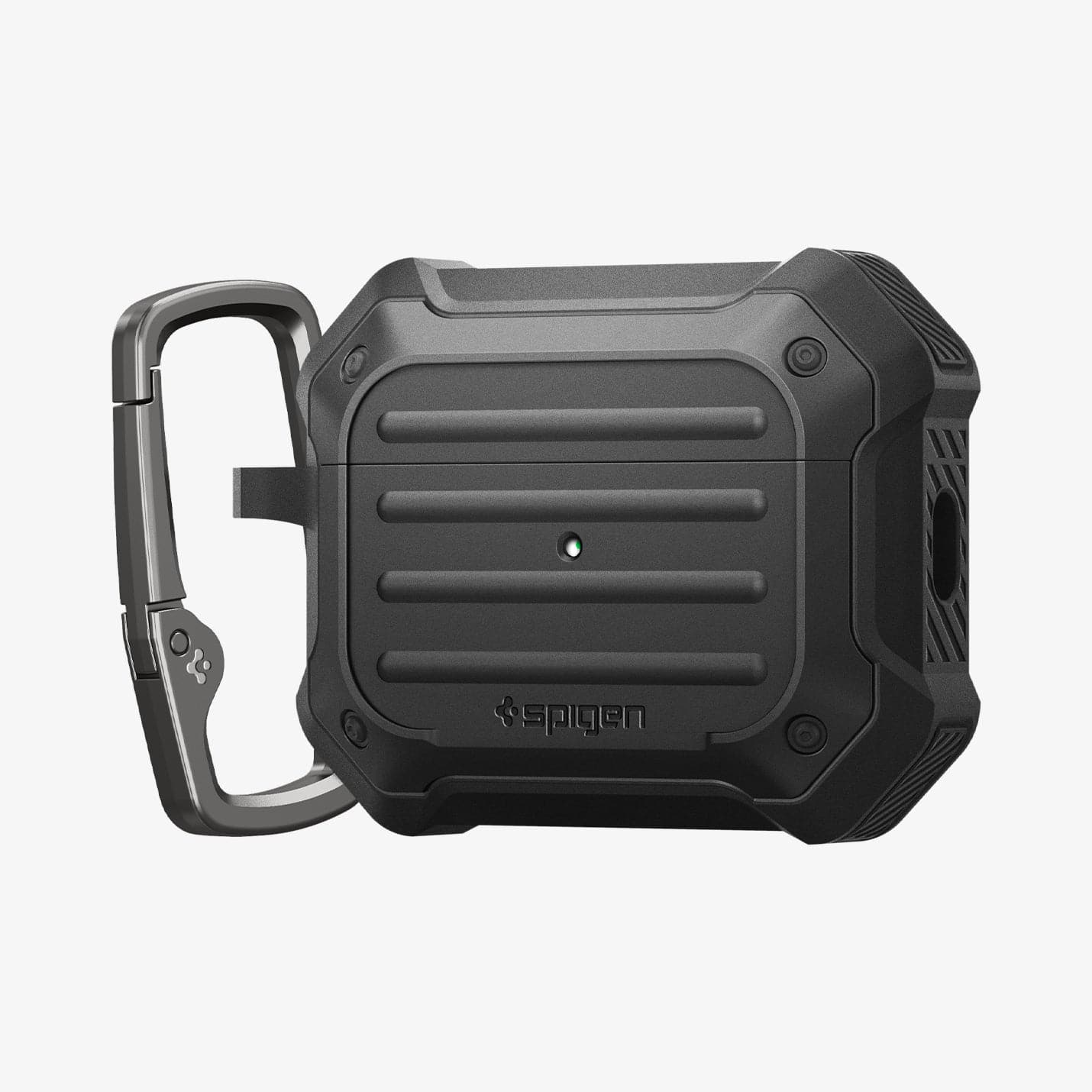 ACS05480 - Apple AirPods Pro 2 Case Tough Armor in black showing the front, side and carabiner
