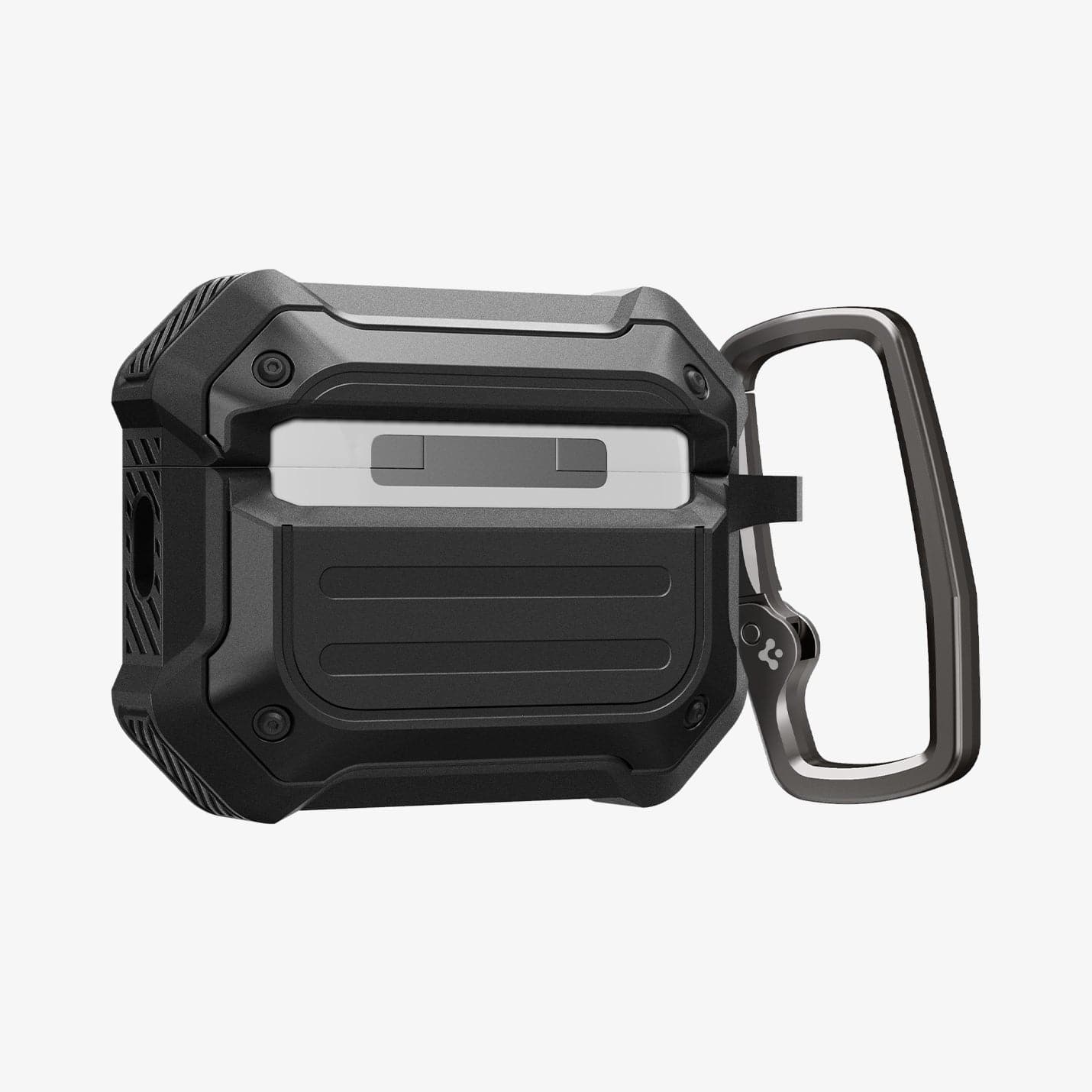 ACS05480 - Apple AirPods Pro 2 Case Tough Armor in black showing the back, side and carabiner