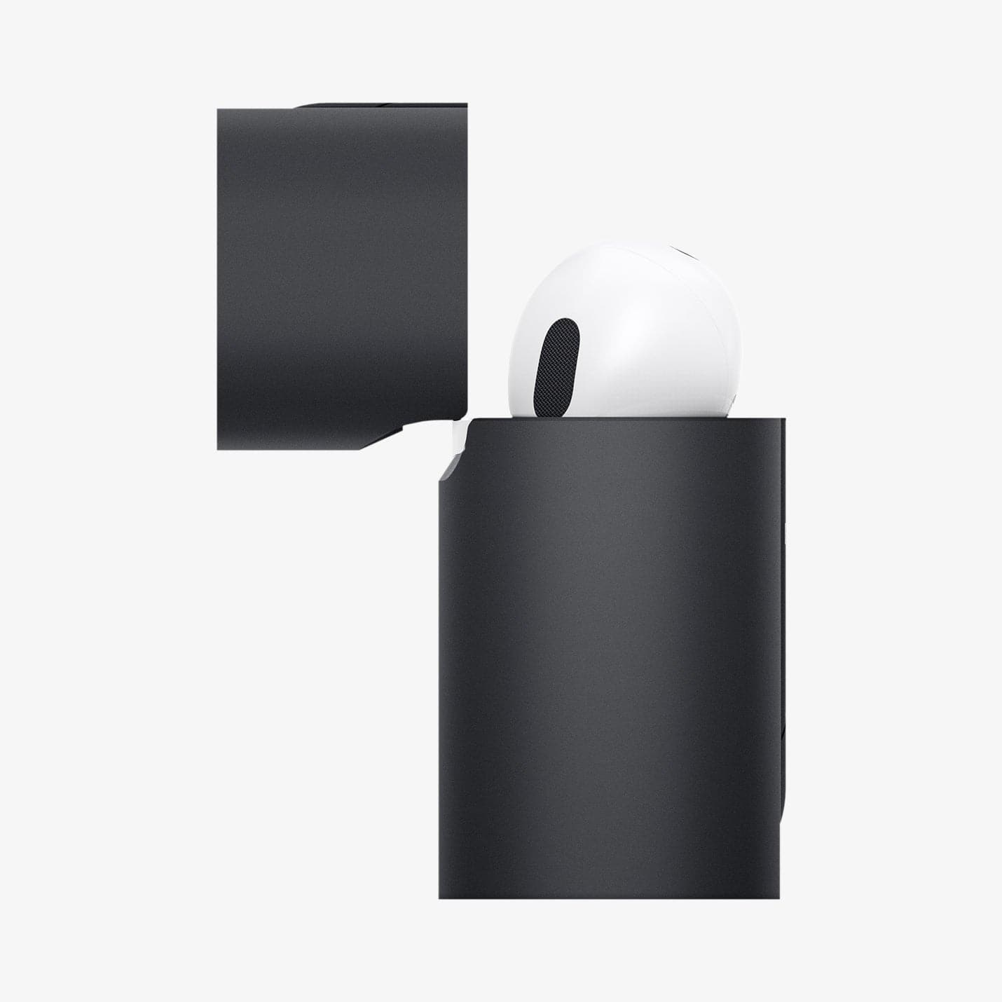 ASD00838 - Apple AirPods Pro Case Classic Shuffle in charcoal gray showing the side with top open and AirPods inside
