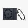 ASD00838 - Apple AirPods Pro Case Classic Shuffle in charcoal gray showing the front and side with carabiner