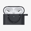 ASD00838 - Apple AirPods Pro Case Classic Shuffle in charcoal gray showing the front with top open and AirPods inside