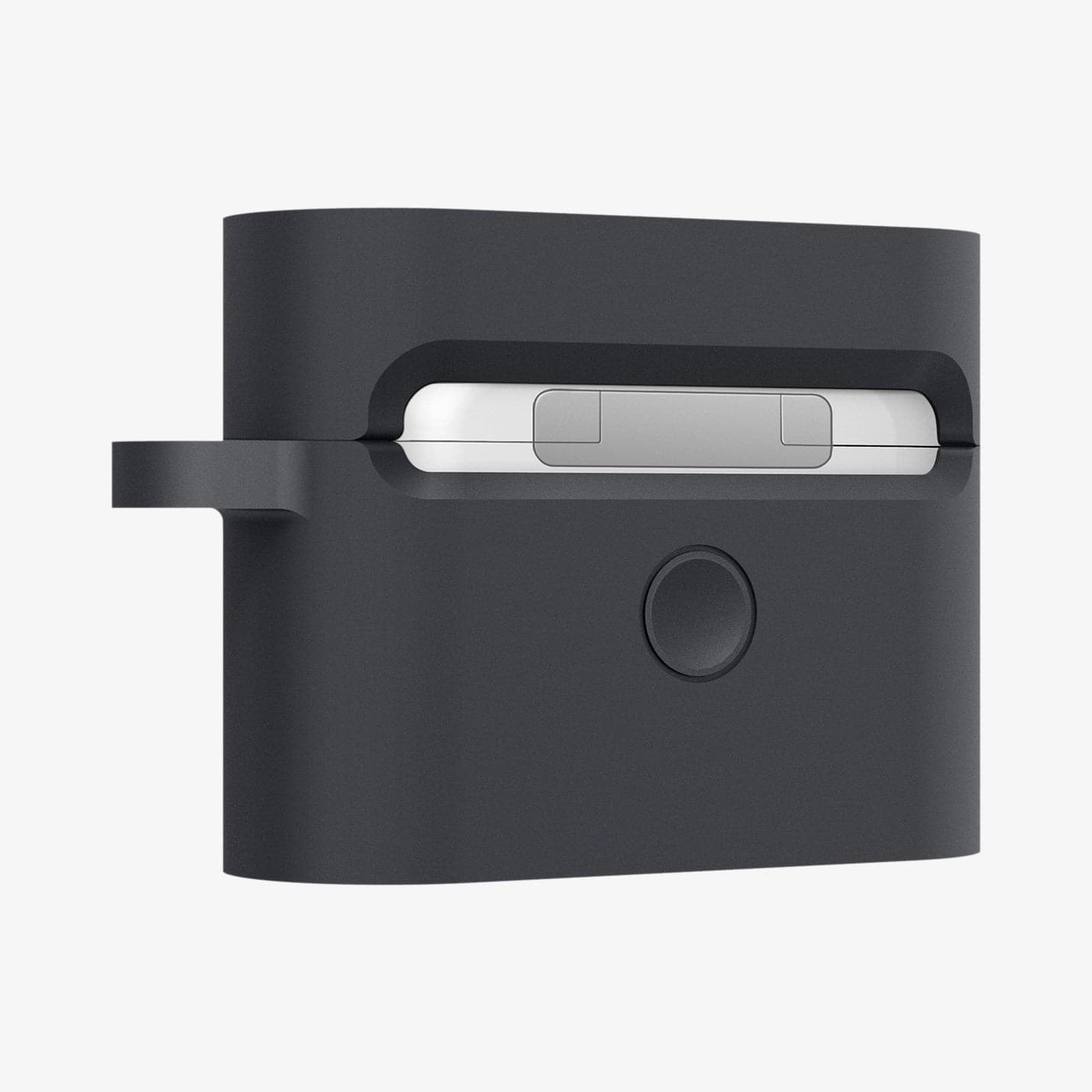 ASD00838 - Apple AirPods Pro Case Classic Shuffle in charcoal gray showing the back and side