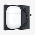ASD00838 - Apple AirPods Pro Case Classic Shuffle in charcoal gray showing the front with case cut half open