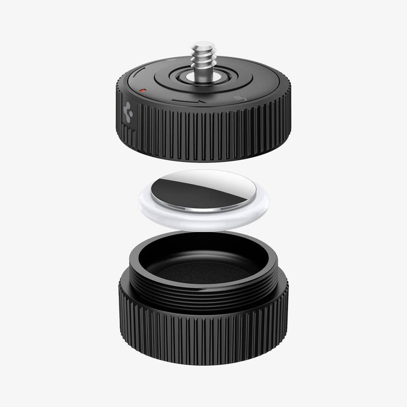 AHP04759 - AirTag Camera Mount Adapter in black showing the multiple layers with airtag slot