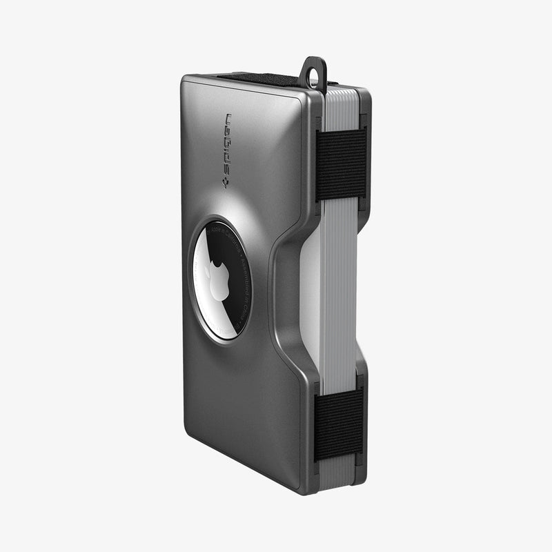 AHP04276 - AirTag Card Holder Wallet S + KeyRing in gunmetal showing the front and side with multiple cards in slot