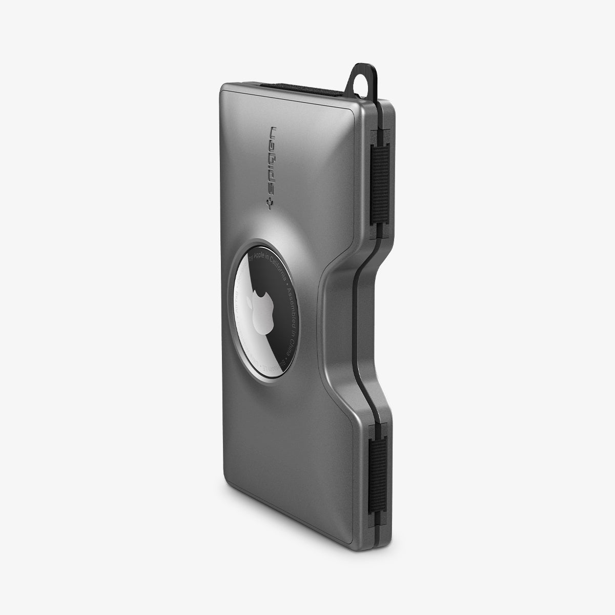 AHP04276 - AirTag Card Holder Wallet S + KeyRing in gunmetal showing the front and side