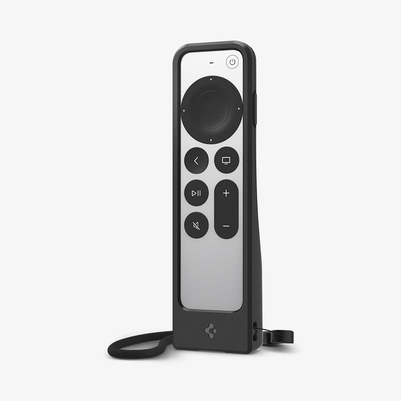 ACS03746 - Siri Remote (2nd Generation) Silicone Fit / AirTag in black showing the front and side
