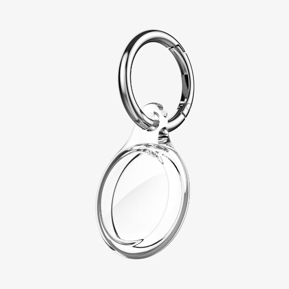 AHP03124 - Apple AirTag Case Ultra Hybrid in crystal clear showing the front without airtag on keyring