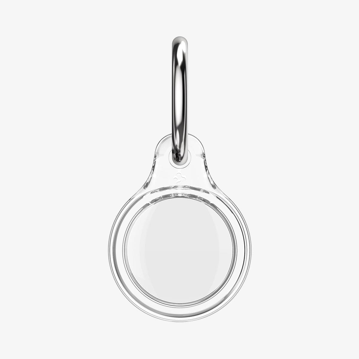 AHP03124 - Apple AirTag Case Ultra Hybrid in crystal clear showing the front with airtag and keyring