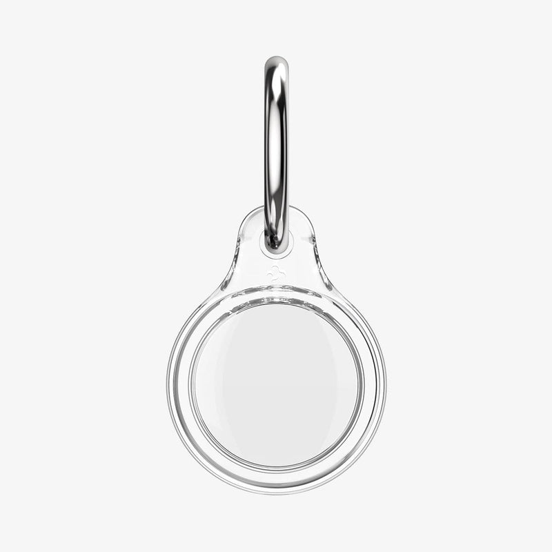 AHP03124 - Apple AirTag Case Ultra Hybrid in crystal clear showing the front with airtag and keyring