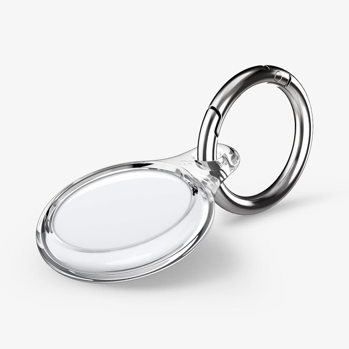 AHP03124 - Apple AirTag Case Ultra Hybrid in crystal clear showing the front with keyring on