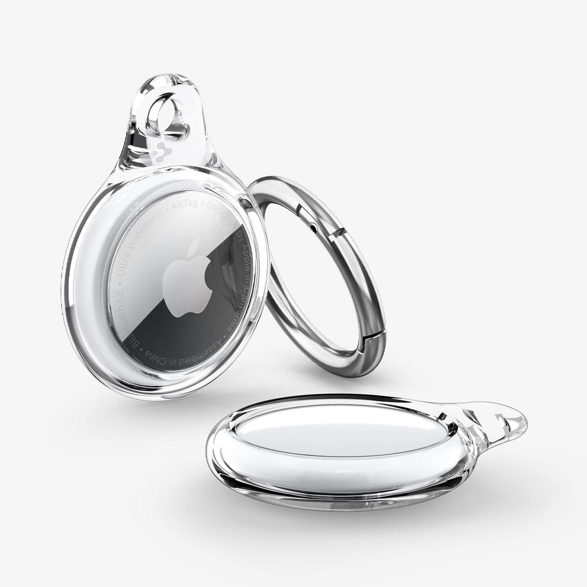 AHP03124 - Apple AirTag Case Ultra Hybrid in crystal clear showing the back and front with keyring off