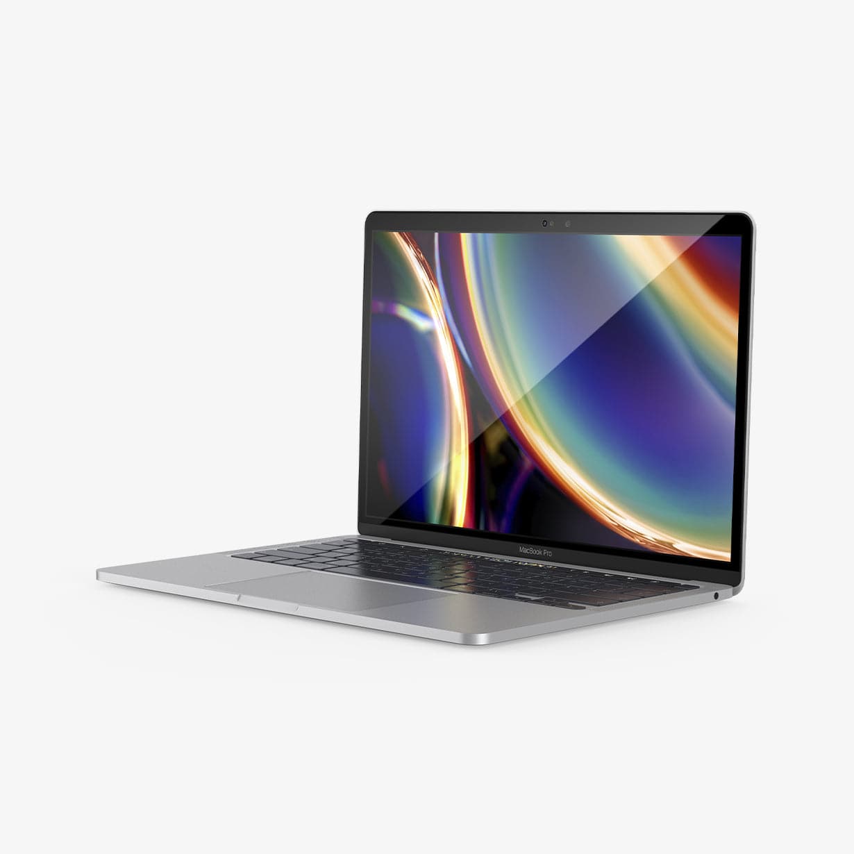 AGL00083 - MacBook Pro 13-inch (2020) GLAS.tR SLIM in Clear showing the front of the device with tempered glass installed