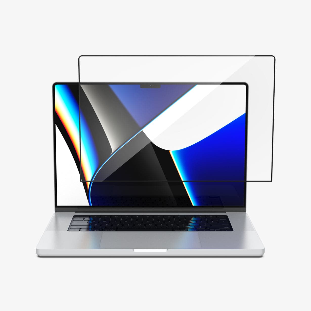 AGL04233 - MacBook Pro 16-inch (2023) GLAS.tR SLIM in Clear showing the front of tempered glass hovering in front of a device