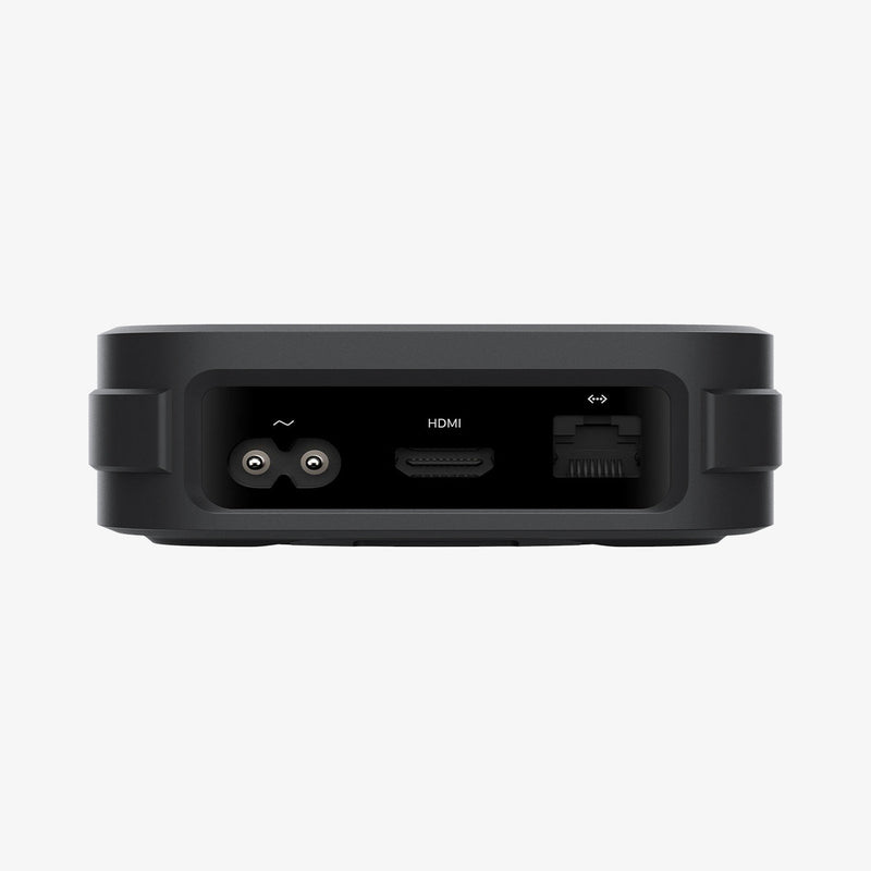 AMP03785 - Apple TV 4K Mount Silicone Fit in black showing the back with cutout for ports