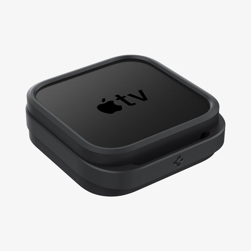 AMP03785 - Apple TV 4K Mount Silicone Fit in black showing the front, top and side