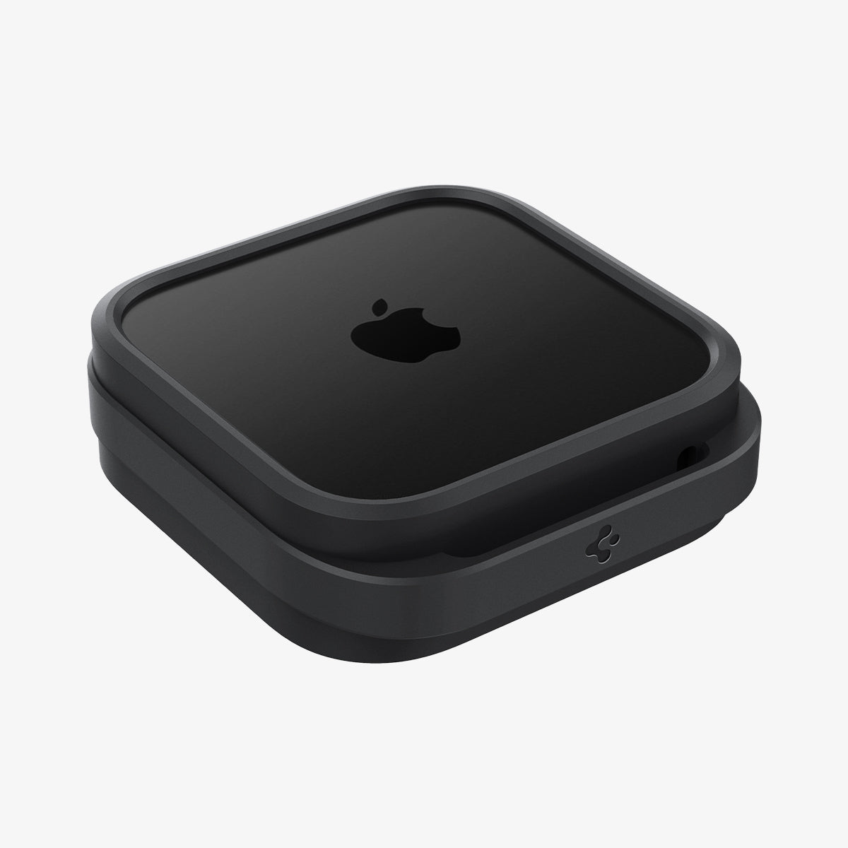AMP05858 - Apple TV 4K (3rd Gen) Mount Silicone Fit in black showing the front, top and side