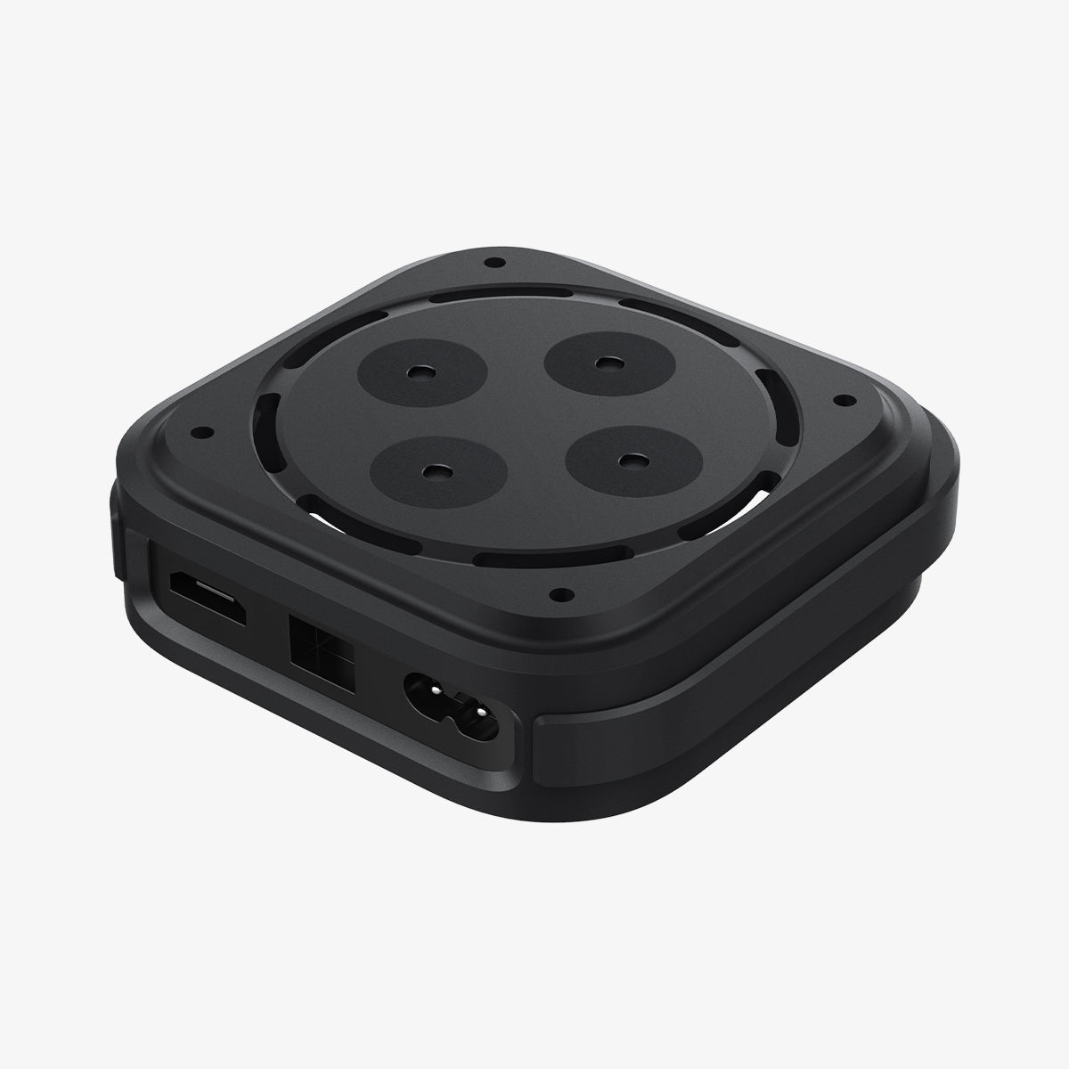 AMP05858 - Apple TV 4K (3rd Gen) Mount Silicone Fit in black showing the bottom and side