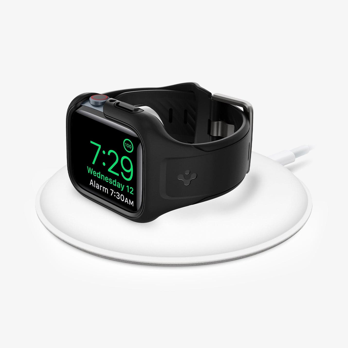 ACS04190 - Apple Watch Series (41mm) Case Liquid Air Pro in black showing the front with watch on wireless charger