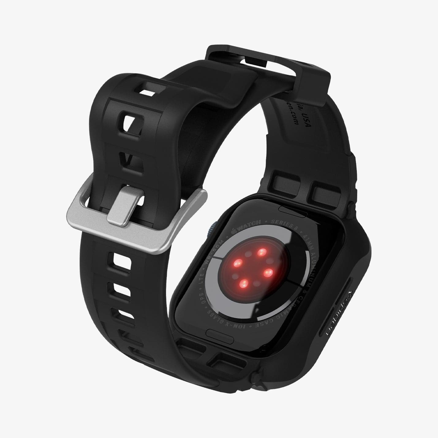 ACS00546 - Apple Watch Series (Apple Watch (41mm)) Case Rugged Armor Pro in black showing the back and inside of band