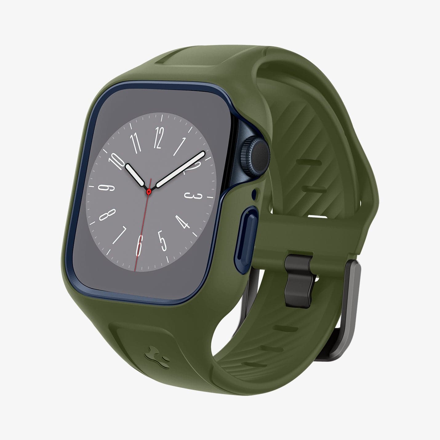 ACS04408 - Apple Watch Series (45mm) Case Liquid Air Pro in moss green showing the front and partial inside of band