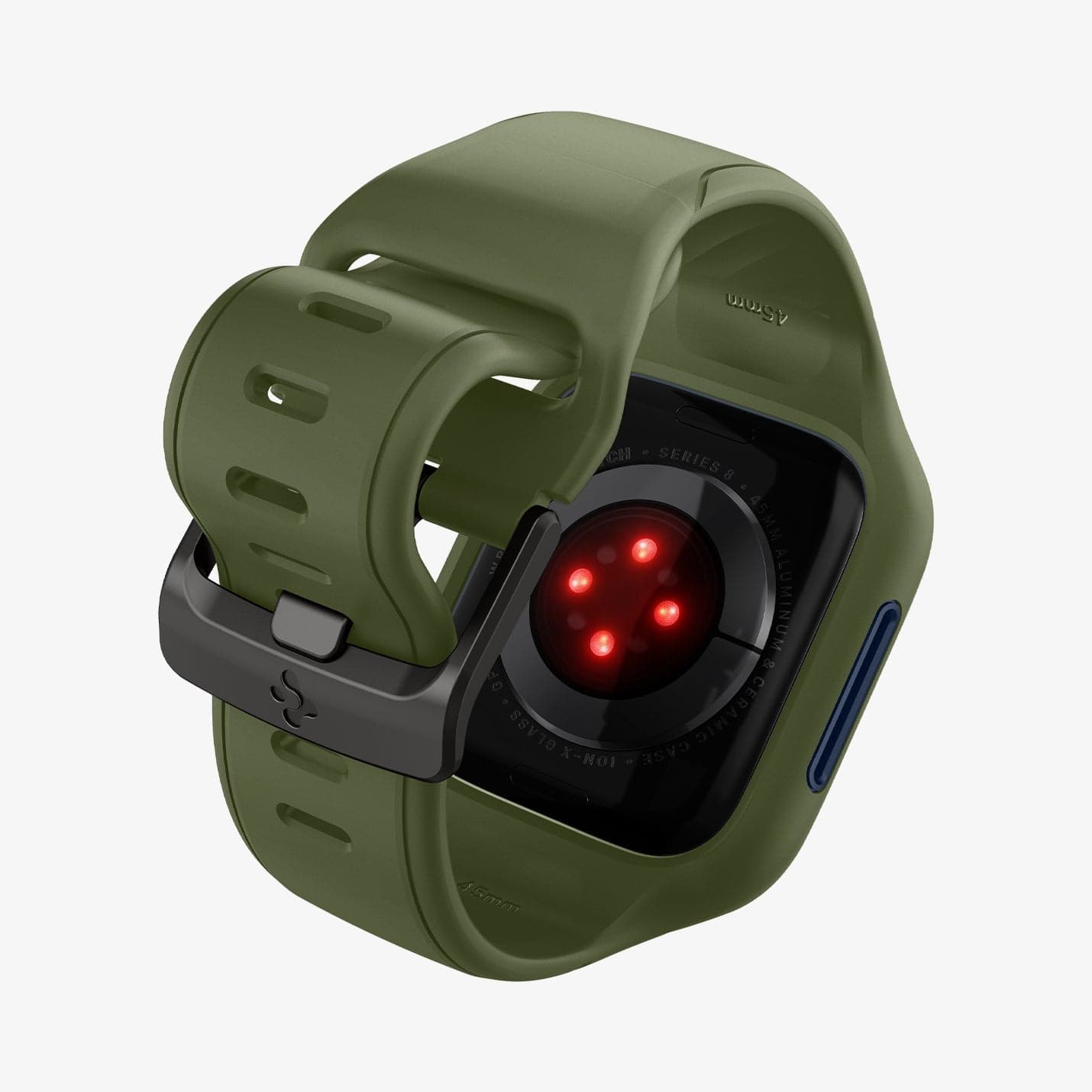 ACS04408 - Apple Watch Series (45mm) Case Liquid Air Pro in moss green showing the back and inside of band