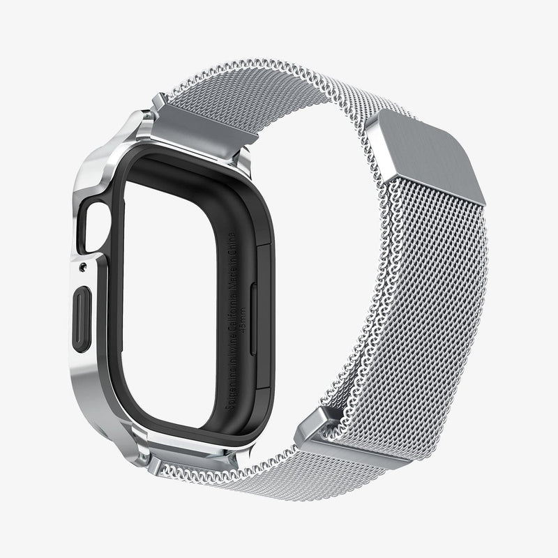 ACS04584 - Apple Watch Series (Apple Watch (45mm)) Case Metal Fit Pro in silver showing the back of watch band