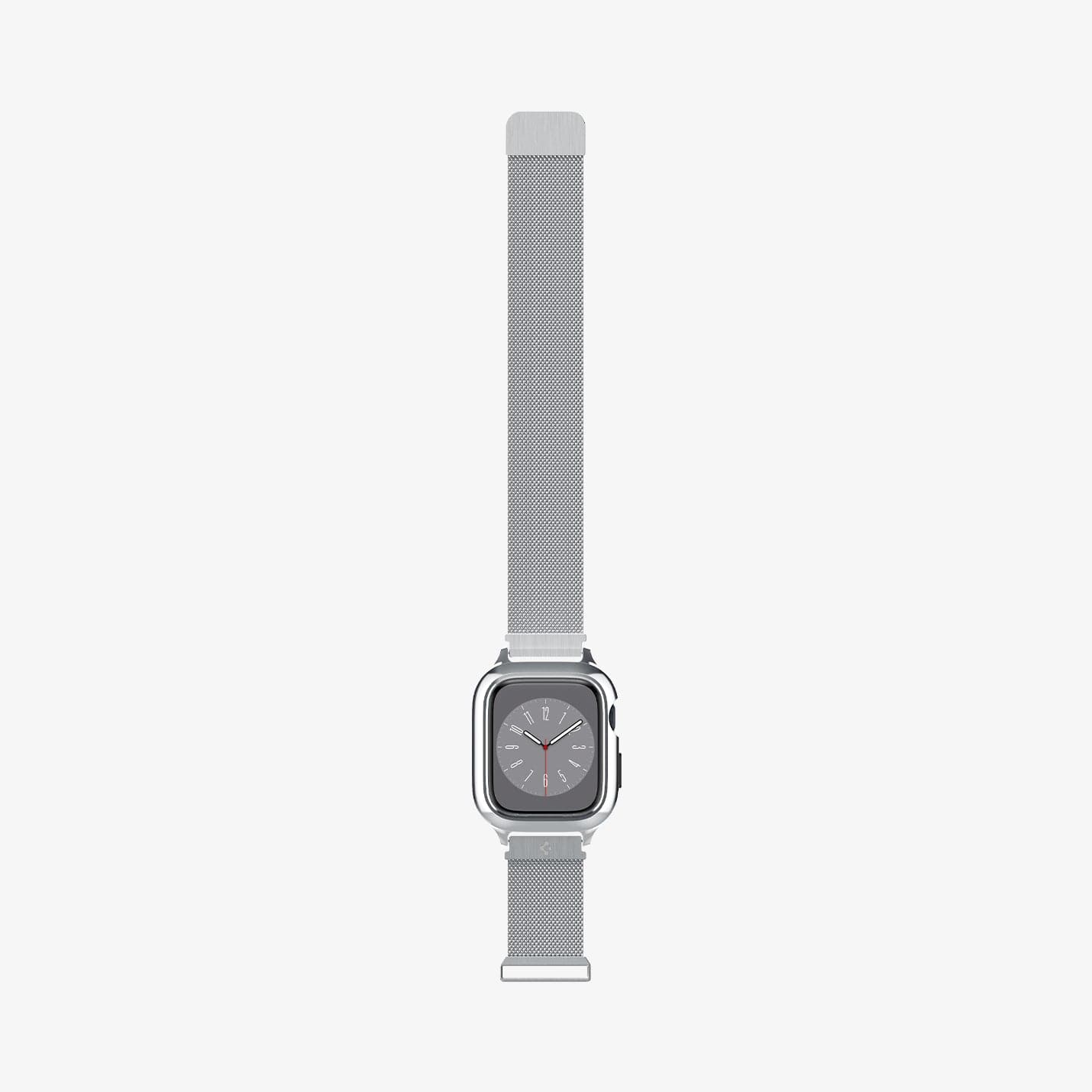 ACS04584 - Apple Watch Series (Apple Watch (45mm)) Case Metal Fit Pro in silver showing the front with watch band laid out flat