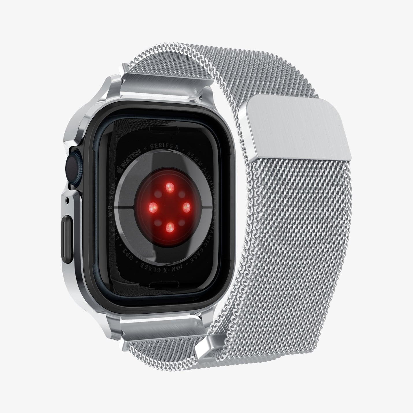 ACS04584 - Apple Watch Series (Apple Watch (45mm)) Case Metal Fit Pro in silver showing the back