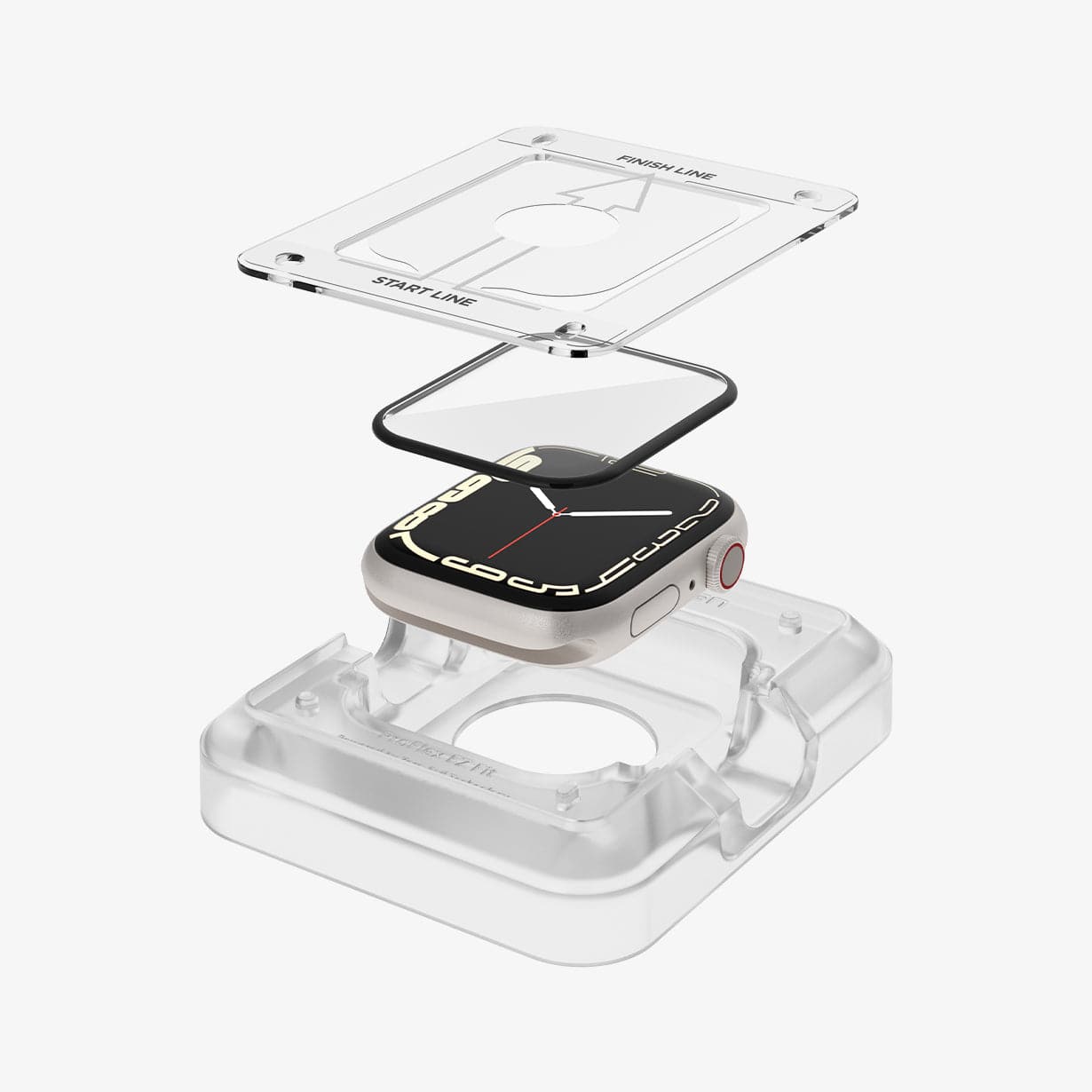 AFL04052 - Apple Watch Series (41mm) Screen Protector ProFlex EZ Fit showing the ez fit tray, watch face and screen protector