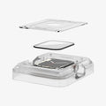 AFL04052 - Apple Watch Series (41mm) Screen Protector ProFlex EZ Fit showing the watch face installed in ez fit tray and screen protector hovering above