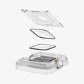 AFL04052 - Apple Watch Series (41mm) Screen Protector ProFlex EZ Fit showing two screen protectors hovering above watch face installed in ez fit tray