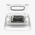 AFL04052 - Apple Watch Series (41mm) Screen Protector ProFlex EZ Fit showing the watch face installed in ez fit tray and screen protector hovering above
