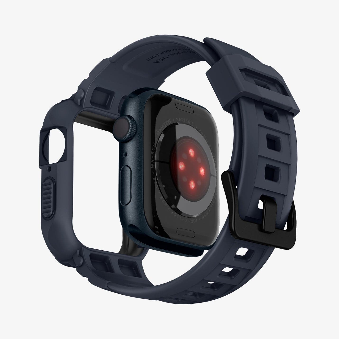 ACS00819 - Apple Watch Series (Apple Watch (45mm)) Case Rugged Armor Pro in charcoal gray showing the back with watch face hovering away from band