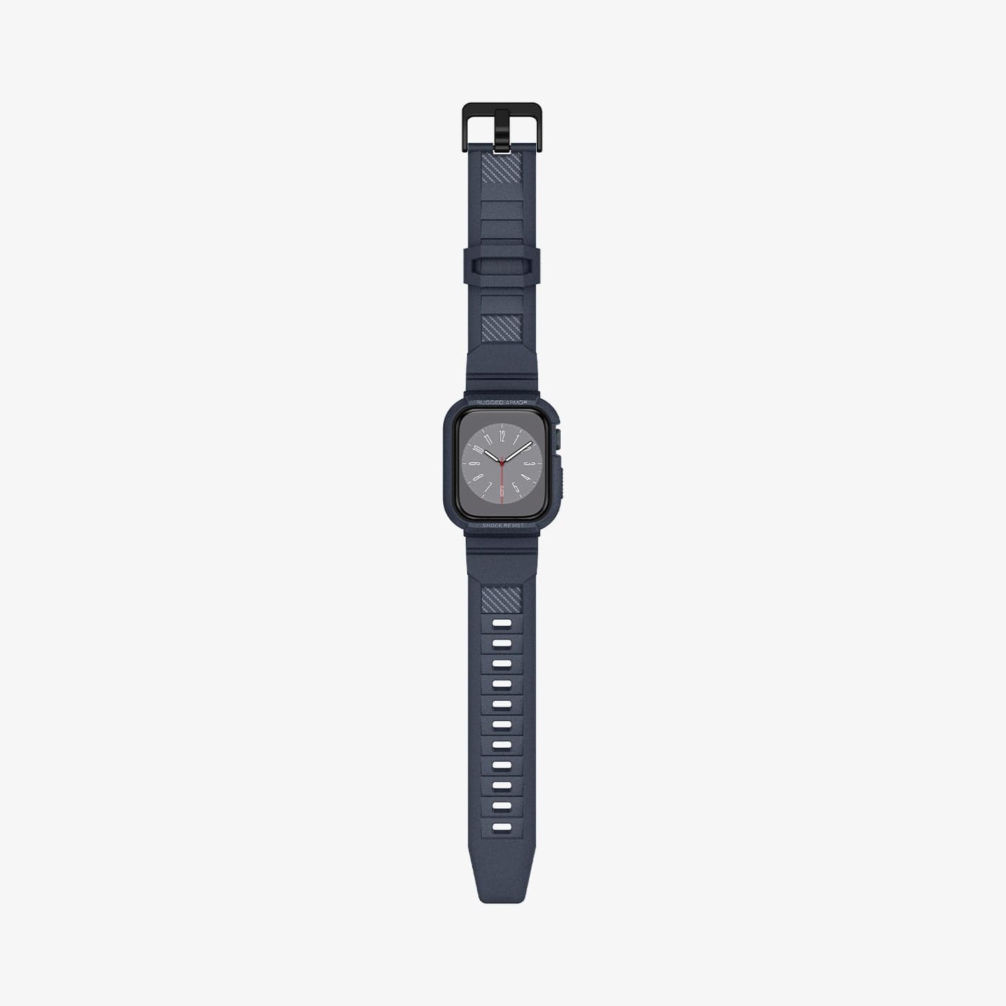 ACS00819 - Apple Watch Series (Apple Watch (45mm)) Case Rugged Armor Pro in charcoal gray showing the front with watch band laid out flat