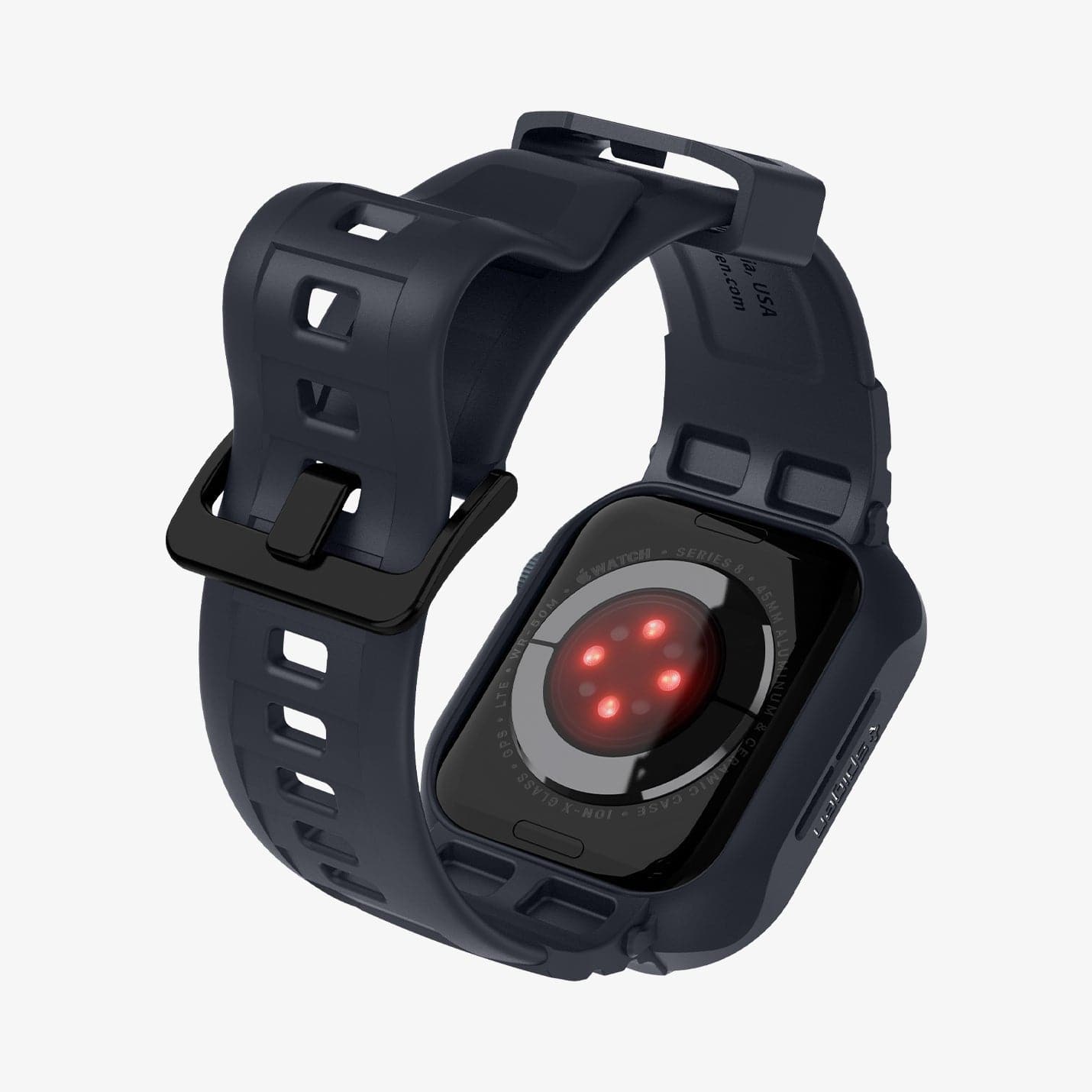 ACS00819 - Apple Watch Series (Apple Watch (45mm)) Case Rugged Armor Pro in charcoal gray showing the back and inside of band