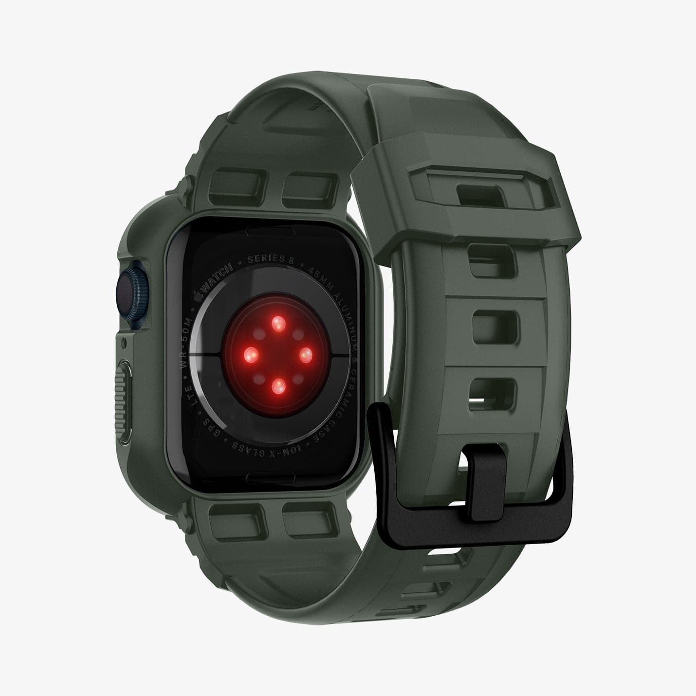 062CS26016 - Apple Watch Series (Apple Watch (45mm)) Case Rugged Armor Pro in military green showing the back