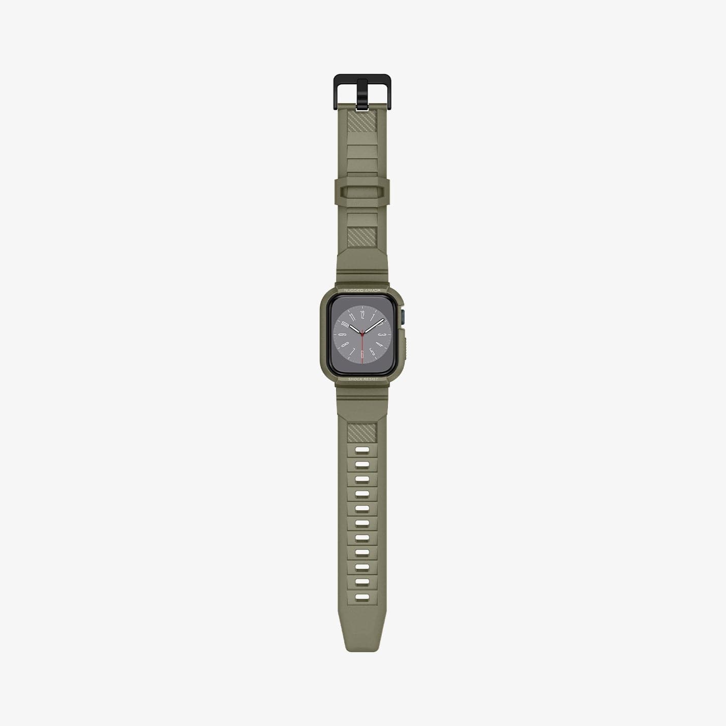 ACS05914 - Apple Watch Series (Apple Watch (45mm)) Case Rugged Armor Pro in vintage khaki showing the front with watch band laid out flat