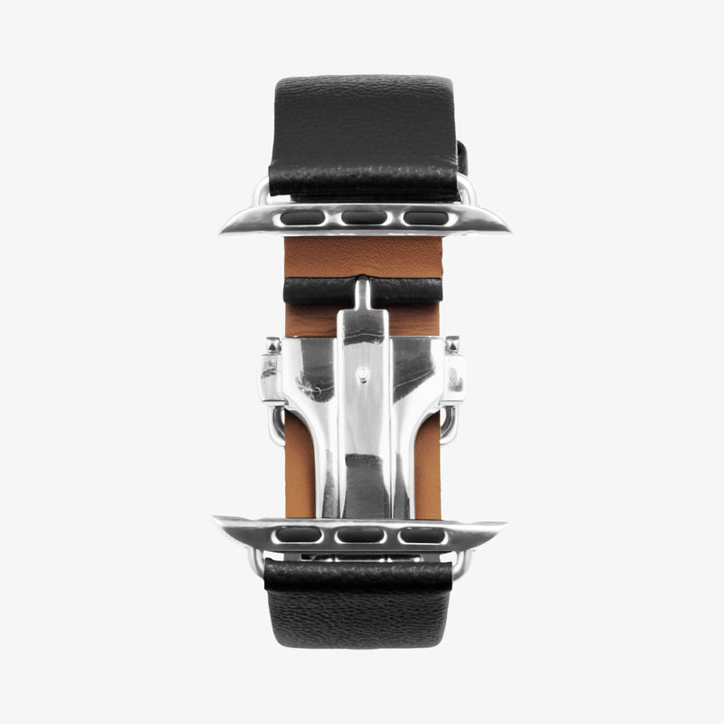 AMP06926 - Apple Watch Series (Apple Watch (49mm)/Apple Watch (45mm)/Apple Watch (42mm)) Watch Band Enzo in black showing the front view of watch band with no watch face