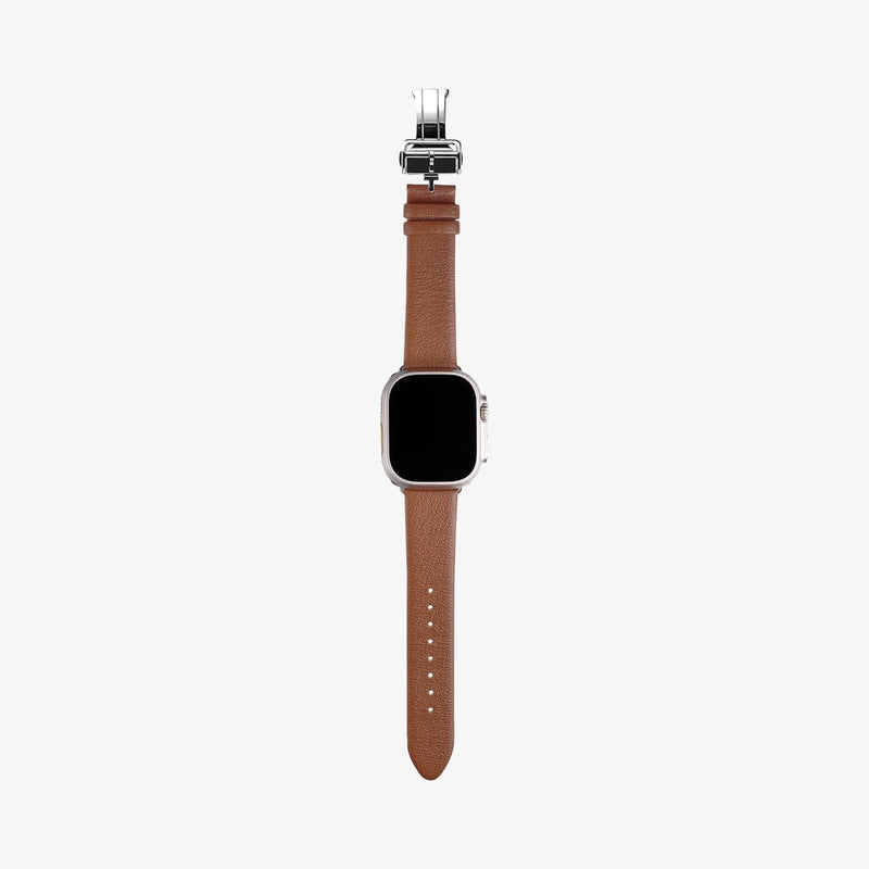 AMP06927 - Apple Watch Series (Apple Watch (49mm)/Apple Watch (45mm)/Apple Watch (42mm)) Watch Band Enzo in classic brown showing the front with watch band laid out flat