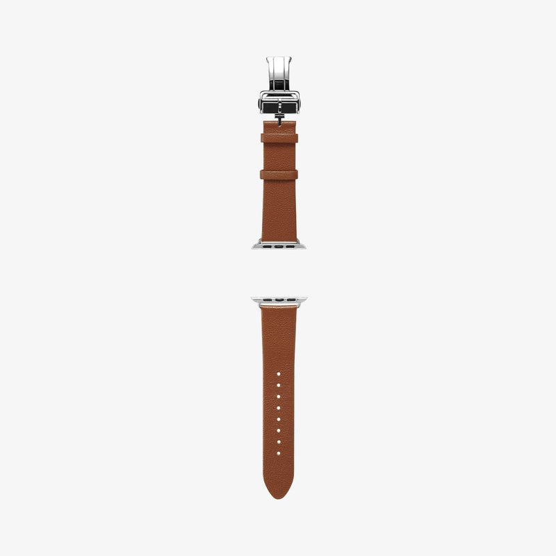 AMP06927 - Apple Watch Series (Apple Watch (49mm)/Apple Watch (45mm)/Apple Watch (42mm)) Watch Band Enzo in classic brown showing the watch band laid out flat