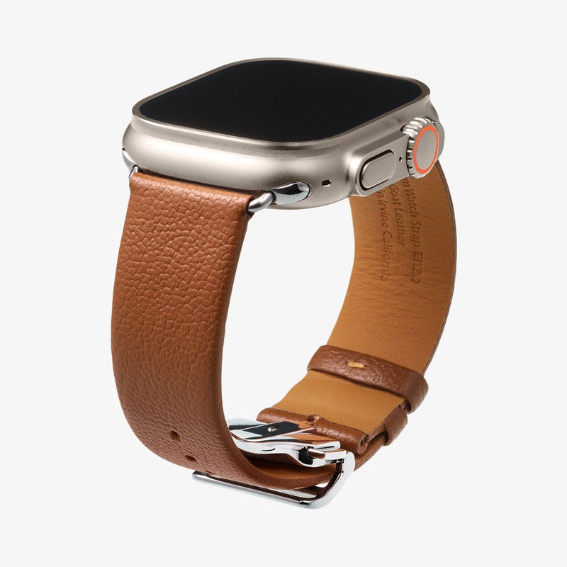AMP06927 - Apple Watch Series (Apple Watch (49mm)/Apple Watch (45mm)/Apple Watch (42mm)) Watch Band Enzo in classic brown showing the front, side and bottom