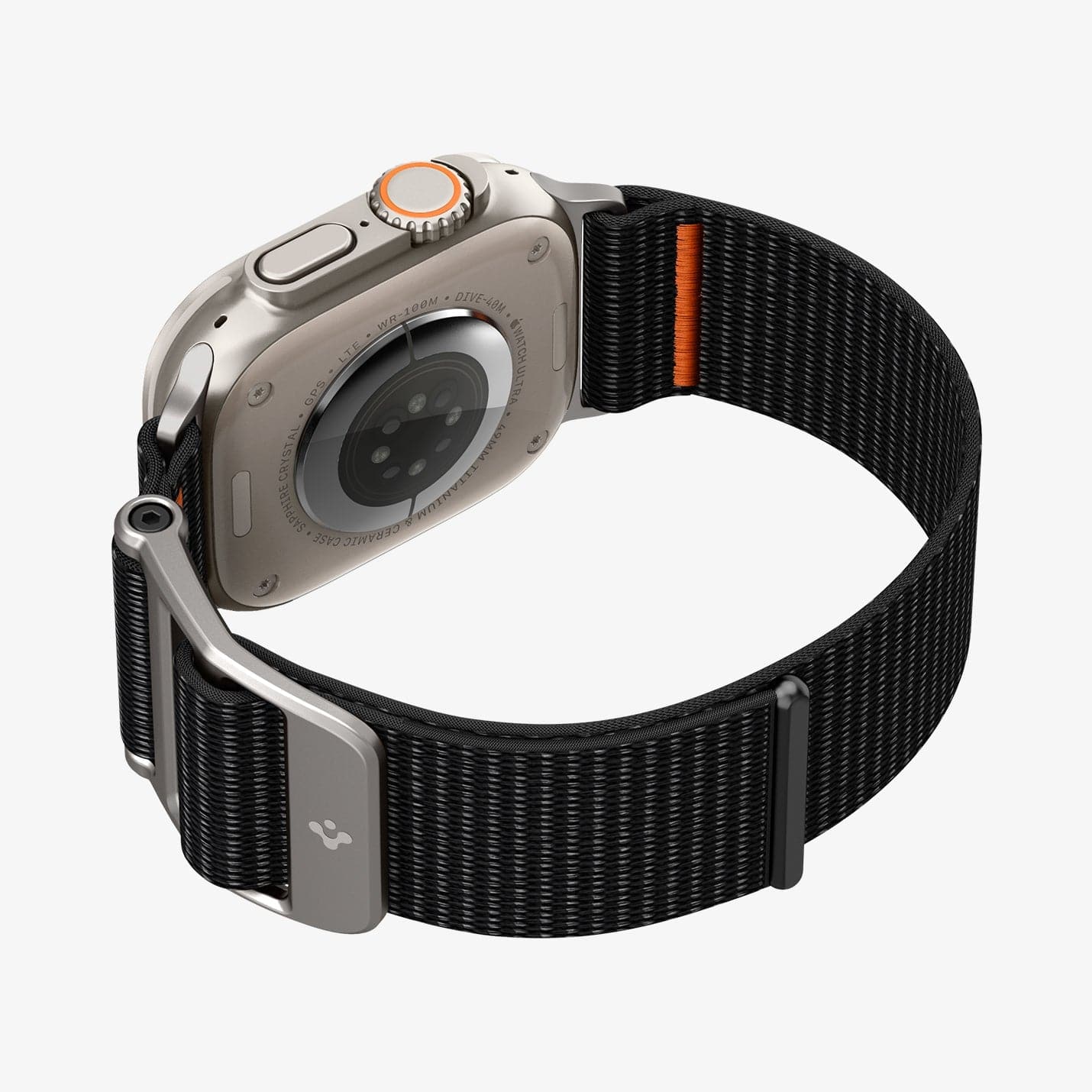 AMP05981 - Apple Watch (45mm) DuraPro Flex Ultra in Black showing the back, side, partial inner and bottom zoomed in