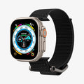 AMP02465 - Apple Watch Series (Apple Watch (49mm)/Apple Watch (45mm)/Apple Watch (42mm)) Watch Band DuraPro Flex in black showing the front with watch face hovering in front of band