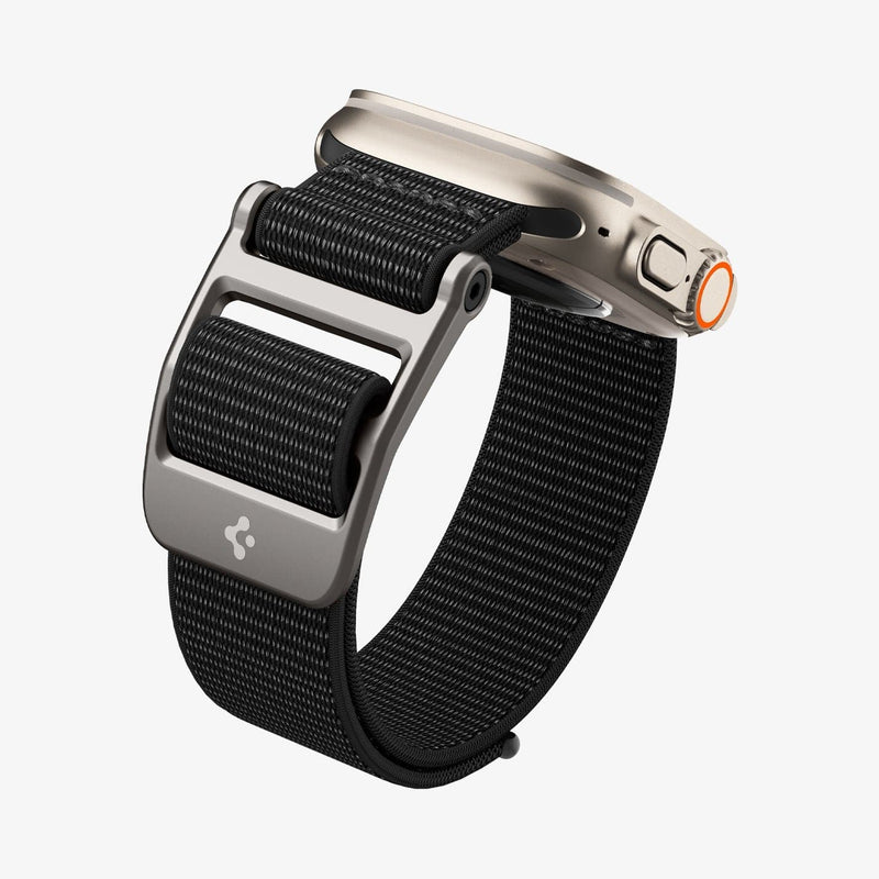 AMP02465 - Apple Watch Series (Apple Watch (49mm)/Apple Watch (45mm)/Apple Watch (42mm)) Watch Band DuraPro Flex in black showing the bottom and watch band