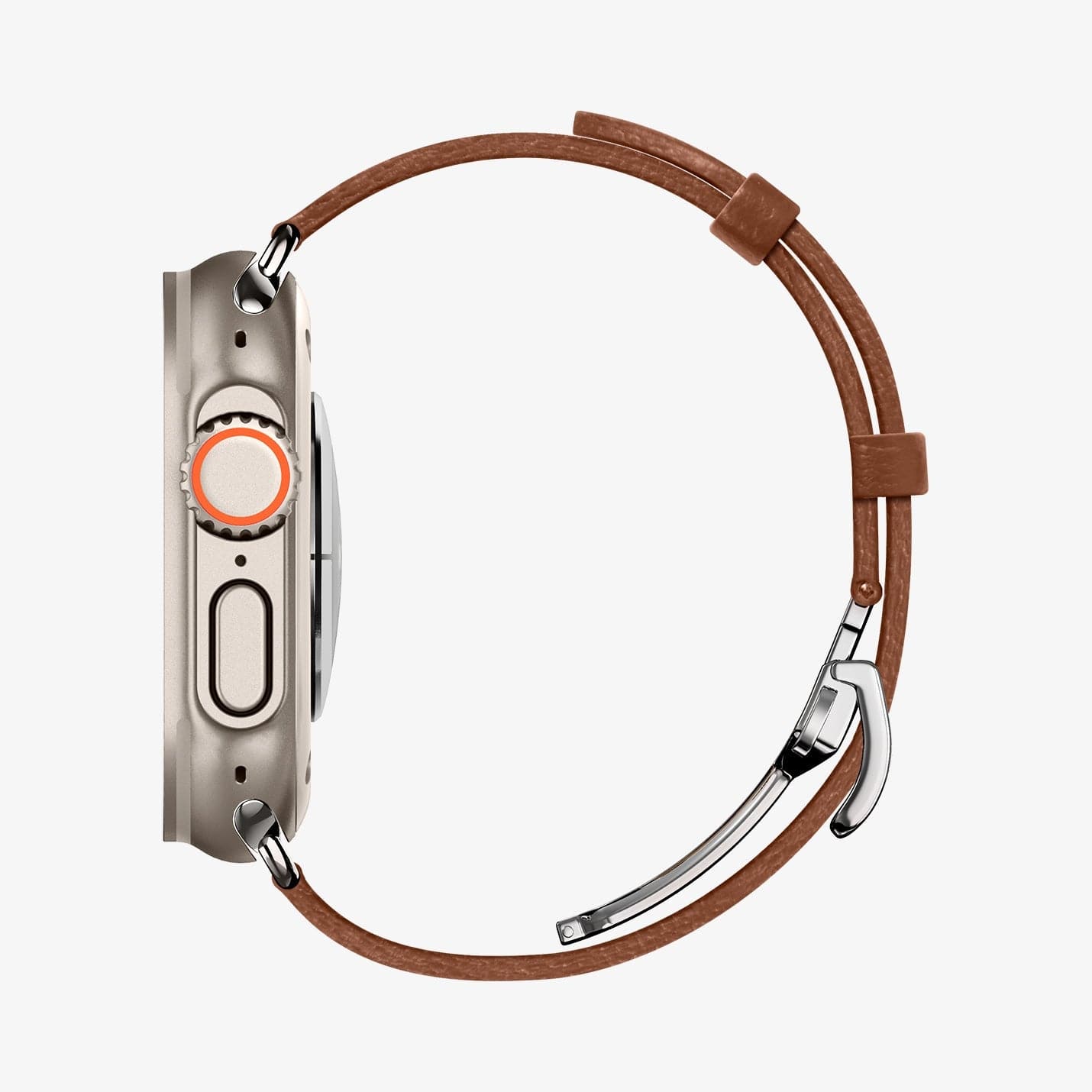 AMP06927 - Apple Watch Series (Apple Watch (49mm)/Apple Watch (45mm)/Apple Watch (42mm)) Watch Band Enzo in classic brown showing the side