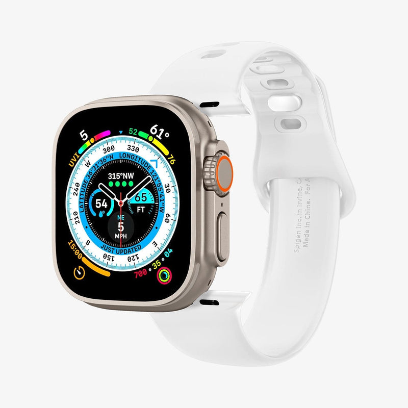 062MP25402 - Apple Watch Series (Apple Watch (49mm)/Apple Watch (45mm)/Apple Watch (42mm)) in white showing the watch face hovering in front of watch band