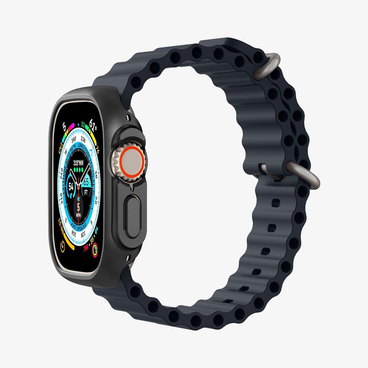 ACS05458 - Apple Watch Ultra (Apple Watch (49mm)) Case Thin Fit in black showing the side and inside of band