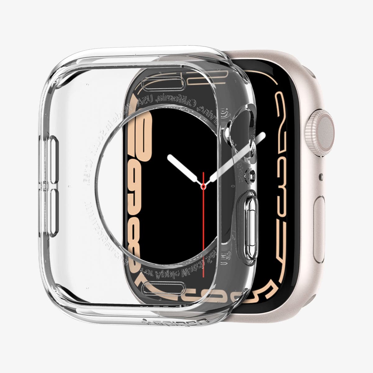ACS04195 - Apple Watch Series (Apple Watch (41mm)) Case Liquid Crystal in crystal clear showing the case hovering in front of the watch face