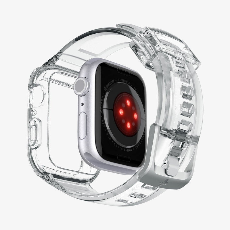 ACS02006 - Apple Watch Series (Apple Watch (45mm)) Case Liquid Crystal Pro in crystal clear showing the back with watch face hovering behind band